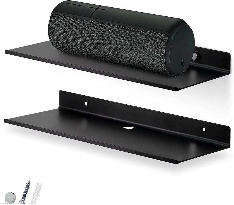 Photo 1 of BRAINWAVZ 2-Pack 19" Floating Metal Wall Shelf for Books, Organizer, Speakers, Plants, Cameras, Books, Decor Display, Storage, Routers & More Wide Universal Holder Shelf (Black)
