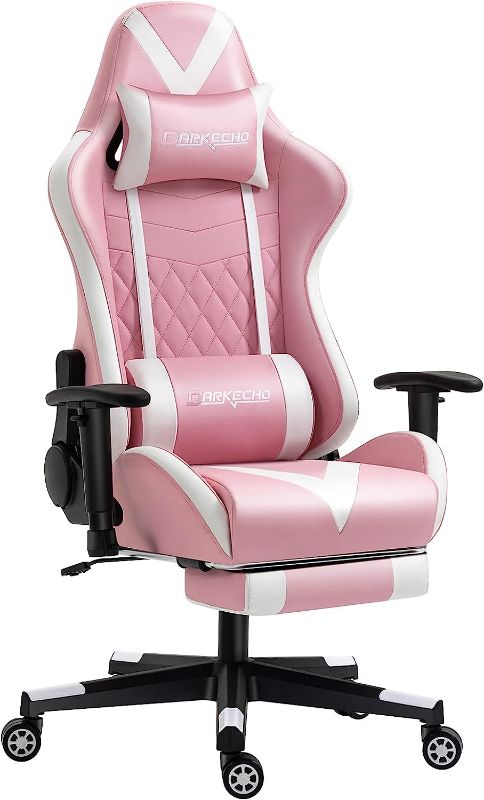 Photo 1 of Darkecho Pink Gaming Chair with Footrest Massage Racing Office Computer Ergonomic Chair Leather Reclining Video Game Chair Adjustable Armrest High Back Gamer Chair with Headrest Lumbar Support Pink
