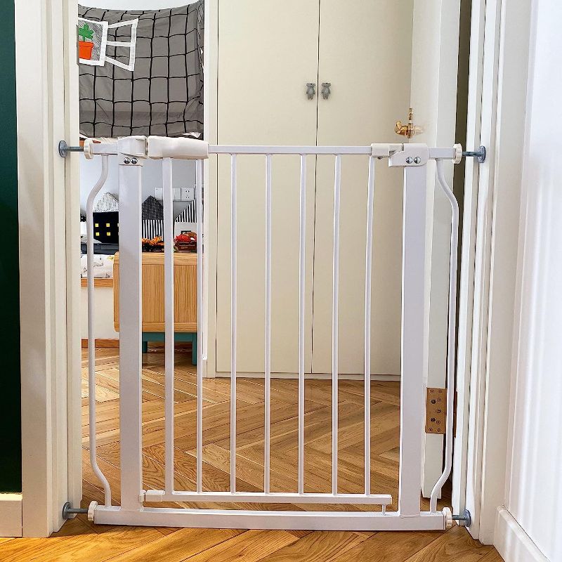 Photo 1 of BalanceFrom Easy Walk-Thru Safety Gate for Doorways and Stairways with Auto-Close/Hold-Open Features, Multiple Sizes, White 30-inch Tall, No Caps Fits 29.1 - 33.8" Wide