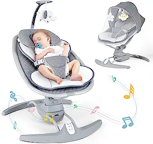 Photo 1 of Baby Swings for Infants, Electric Portable Baby Swing by Remote 3 Swing Speeds and Music Speaker, Adjustable Recline Baby Bouncer with Harness Belt Suitable for 5-20 lbs Newborn Toddler
