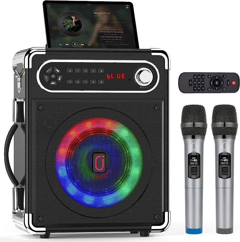 Photo 1 of JYX Karaoke Machine with 2 Wireless Microphones, Bluetooth Speaker PA System for Adults and Kids with LED Light, 5200mAh Battery, Supports TWS/REC/FM/AUX in/USB/TF for Christmas Party, Wedding
