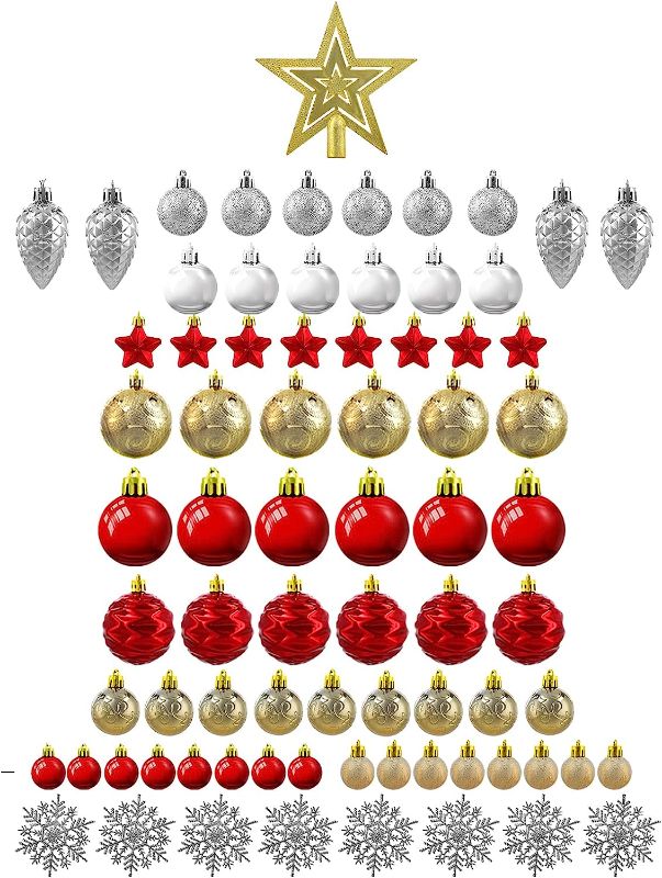 Photo 1 of 75pcs Christmas Ball Ornaments - Christmas Ornaments for Christmas Trees,Shatterproof Hanging Tree Ornament Set with Reusable Hand-held Gift Package for Xmas Tree and Home Decor,Red Gold White 