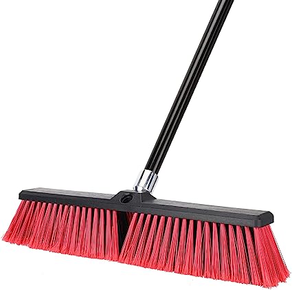 Photo 1 of 18 inches Push Broom Outdoor Garden Broom with 63" Long Handle for Deck Driveway Garage Yard Patio Concrete Floor Cleaning(Red)
