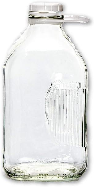 Photo 1 of 2 Qt Glass Milk Bottle, 64 oz, Heavy Glass with Lid, Creamery Style
