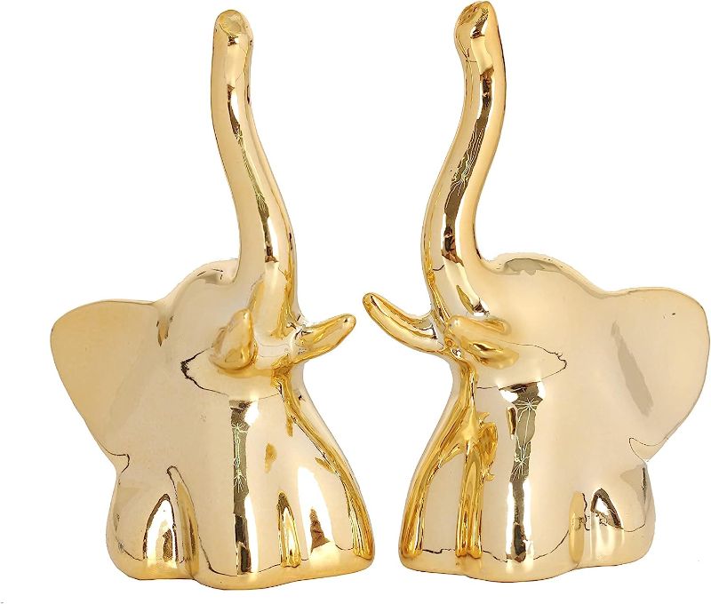 Photo 1 of 2Pcs Gold Elephant Decor Ceramic Elephant Figurines Modern Golden Statues Home Decor Hand-Made Sculpture for Living Room Office Bookshelf Desk Decoration, 
