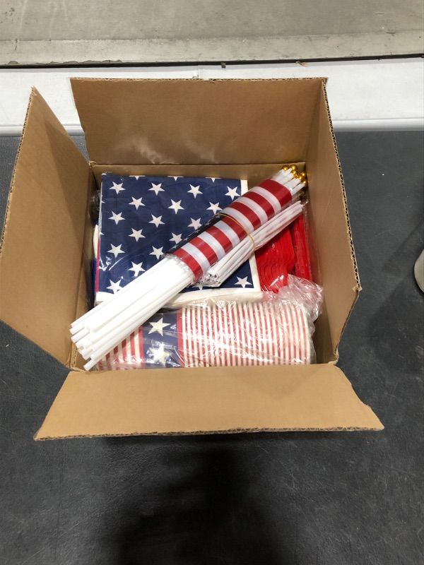 Photo 3 of  242Pcs 4th of July Party Supplies, Includes Tablecloth, Plates, Napkins, Cups, Flatware and Small American Flag, Banner,Balloons, Decorations for July Fourth Patriotic Party Veterans Memorial Day