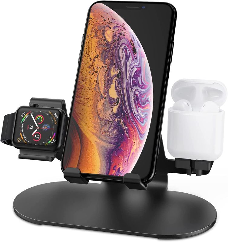 Photo 1 of 3 in 1 Phone Stand for Desk Aluminum Apple Watch Charger Stand Phone Holder for iPhone 14 13 12 11 All Series, iWatch Series 8/SE2/7/6/SE/5/4/3/2, AirPods, iPad