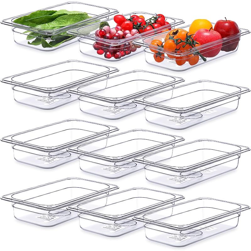 Photo 1 of 12 Packs Plastic Clear Food Pan Stackable Plastic Pan with Capacity Indicator Restaurant Commercial Hotel Pans for Fruits Vegetables Beans Corns 
