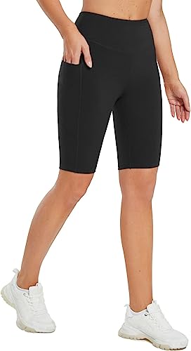 Photo 1 of BALEAF Women's Long Biker Yoga Compression Shorts High Waist Knee Length Spandex Workout Shorts with Pockets 8 inches inseam X-Small Z-gray Blue-no Side Pockets