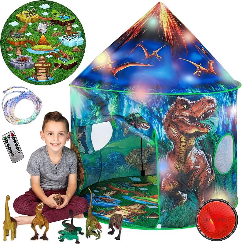 Photo 1 of Dinosaur Pop-Up Kids’ Tent by Toy To Enjoy – Indoor & Outdoor Play Tent for Boys & Girls – Includes Tent, Remote Controlled Lights, Dinosaur Roar Sound Button & 6 Different Dinosaur Toys