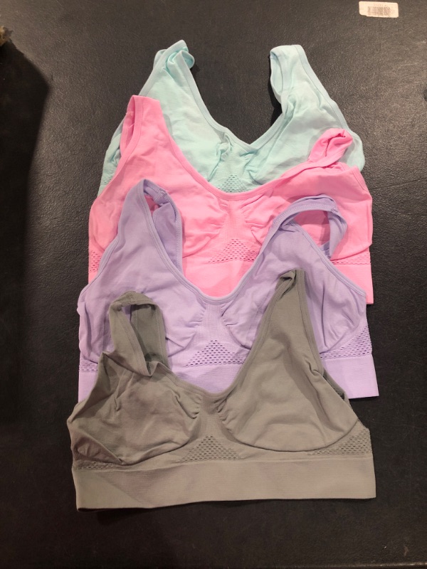 Photo 1 of 4-Pack Women's Seamless Wireless Cooling Unpadded Comfort Bra Blue Glass, Lady Pink, Purple Heather, Neutral Gray X-Large
