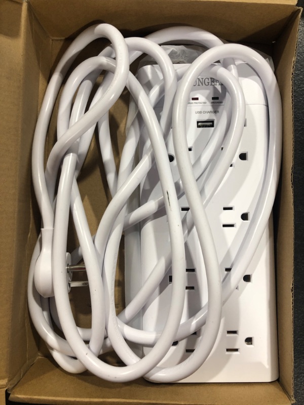 Photo 2 of 12 FT Surge Protector Power Strip, 8 Outlet 1050J 12 Foot Long Extension Cord, 15A/1800W, 15A Breaker, 5V 3.1A Smart USB Port, Low Profile Flat Plug, Wall Mountable, Idea for Home and Office, White