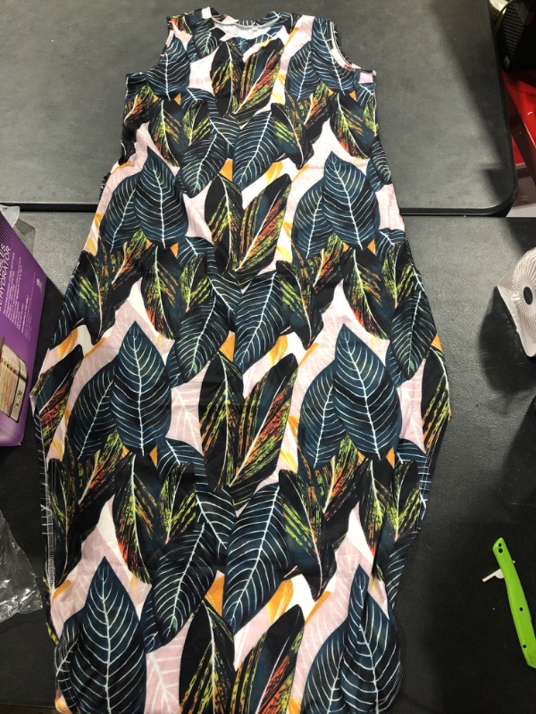 Photo 2 of ANRABESS Women's Casual Loose Sundress Long Dress Sleeveless Split Maxi Dresses Summer Beach Dress with Pockets 02 Leaf Print Large