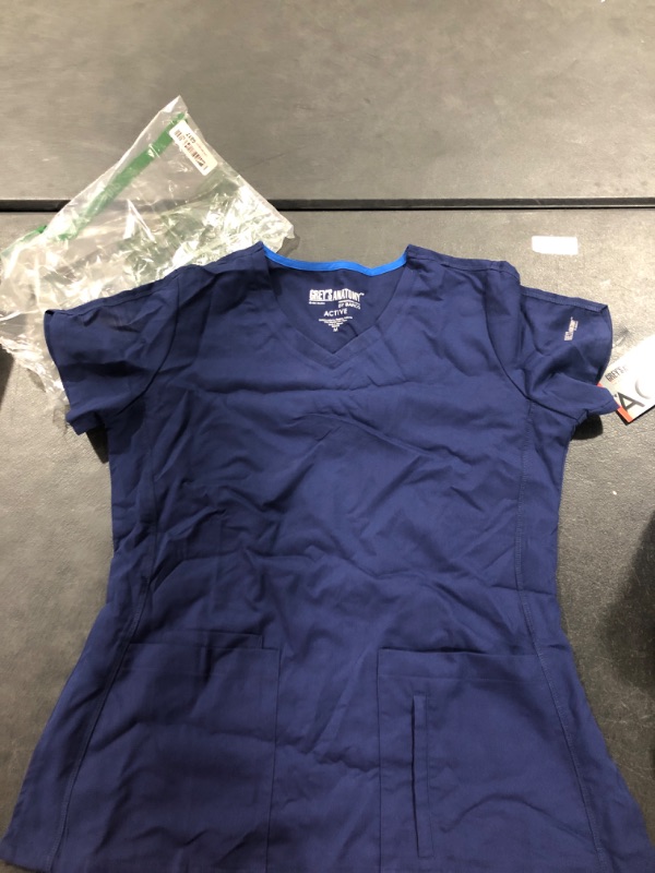 Photo 2 of BARCO Grey's Anatomy Women's Cora Top, Crossover V-Neck Medical Scrub Top w/ 4 Pockets & Tulip Sleeves Medium Indigo (Navy)