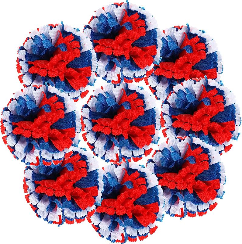 Photo 1 of 200 Pcs Patriotic Artificial Flowers 4th of July Artificial Flower Independence Day Party Decoration Red Blue White Carnation for Memorial Day Funeral Arrangement Wedding Bouquet Cemetery Wreath Craft