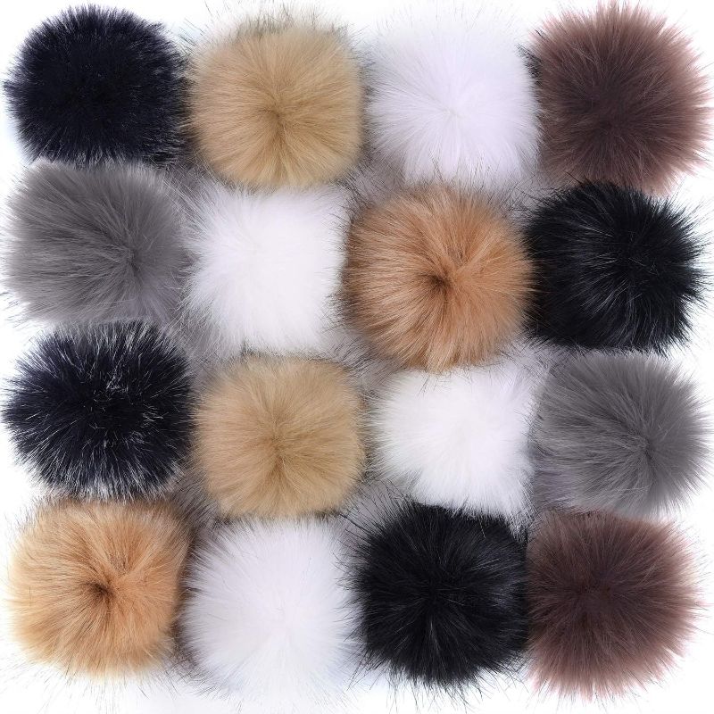 Photo 1 of 16 Pieces Faux Fur Pom Pom Ball DIY Fur Pom Poms for Hats Shoes Scarves Bag Pompoms Keychain Charms Knitting Hat Accessories