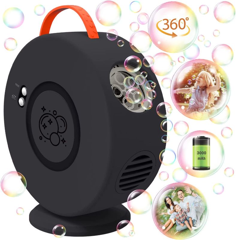 Photo 1 of Bubble Machine Automatic Bubble Blower for Kids Toddlers Rechargeable Battery Portable Bubble Maker Electric Bubble Machine Auto Rotating 90°/360° Outdoor Toy for Birthday Party Wedding
