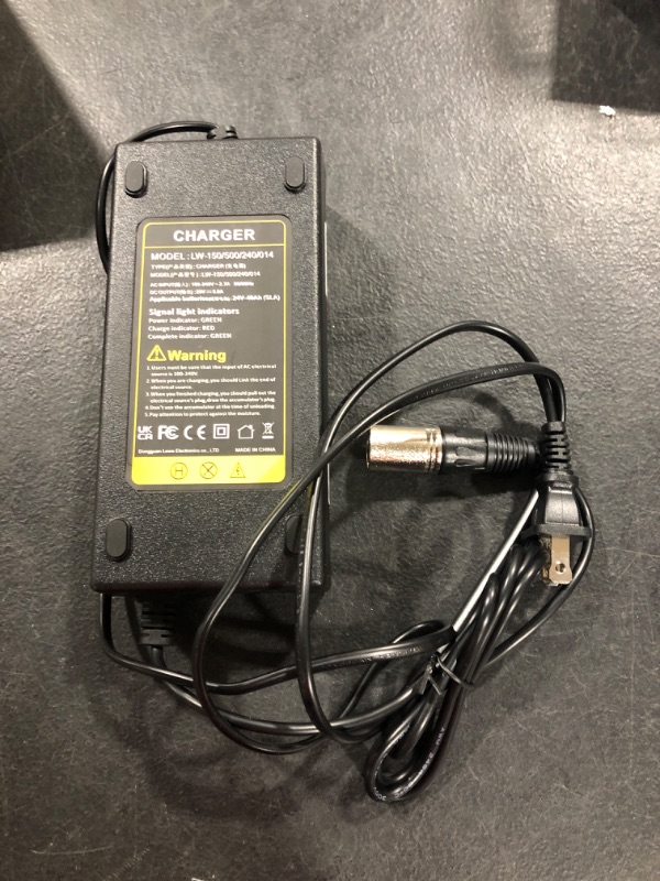 Photo 2 of 24V 5A 3-Pin Male XLR Connector Battery Charger for Lakematic, Pride Mobility, Jazzy Power Chair, Drive Medical, Golden Technologies, Shoprider, Rascal 200T/500T/301 PC 24BC5000TF-1 