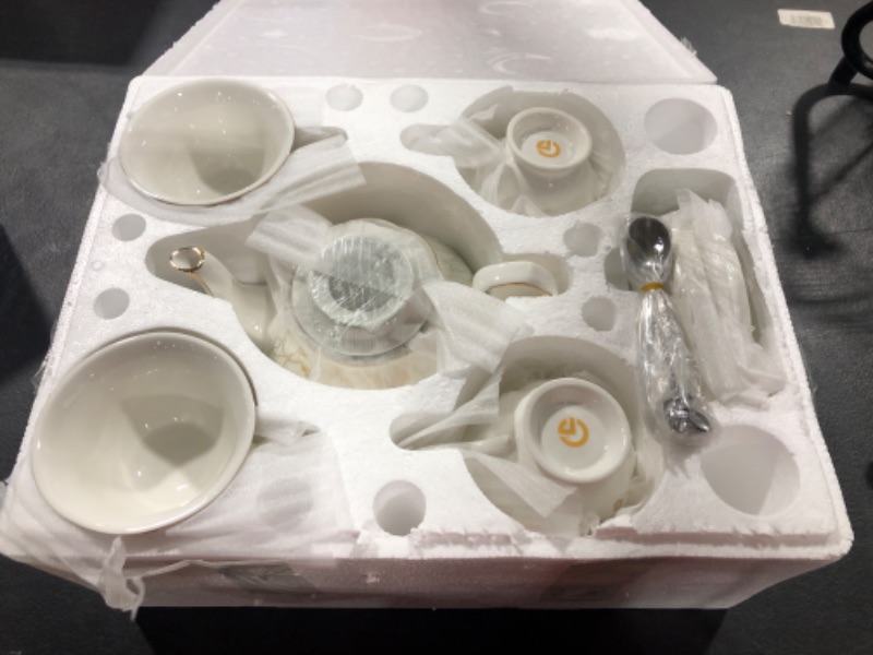 Photo 2 of 22-Piece Porcelain Ceramic Coffee Tea Gift Sets, Cups& Saucer Service for 6, Teapot, Sugar Bowl, Creamer Pitcher and Teaspoons. Chrysanthemum