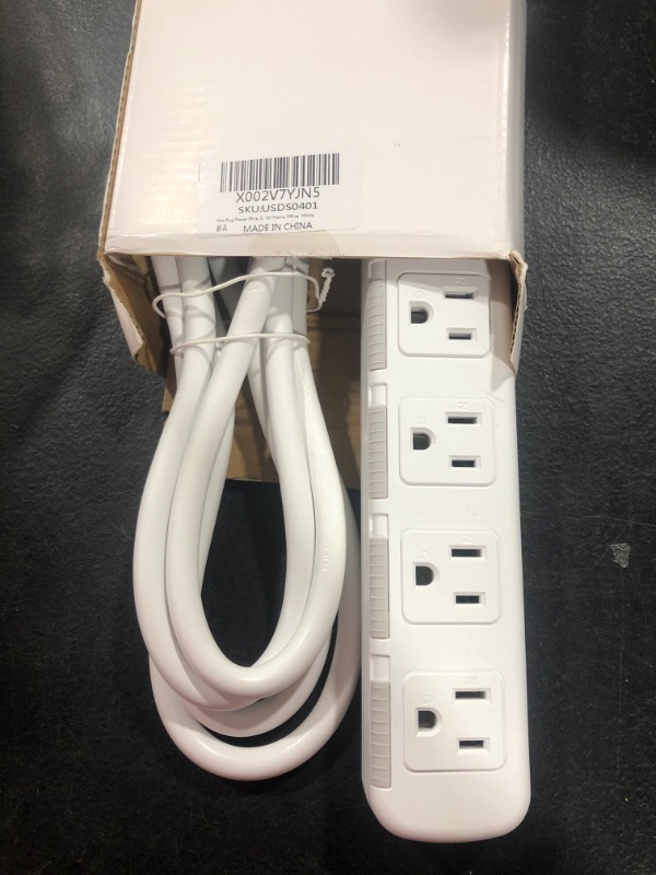 Photo 2 of Flat Plug Power Strip, Surge Protector with 6 Ft Extension Cord, 4 Outlets, 15A ,125V, 1875W,300 J, Wall Mounted Power Strip for Home, Office, White PVC-4 outlets