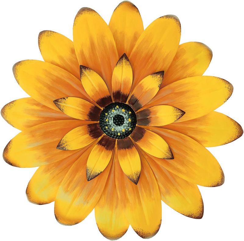 Photo 1 of Aboxoo 13" Yellow Daisy Metal Layered Floral Home Wall Art Sculptures for Bathroom Livingroom Bedroom or Porch Patio Colorful Wall Decor 