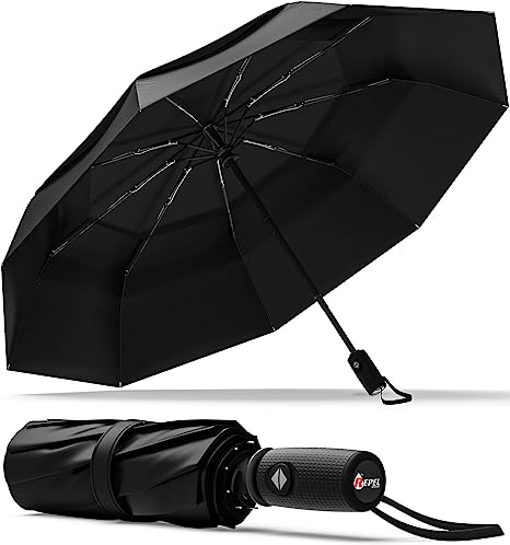 Photo 1 of  Portable Travel Umbrella - Umbrellas for Rain Windproof, Strong Compact Umbrella for Wind and Rain, Perfect Car Umbrella, Backpack, and On-the-Go, Light grey
