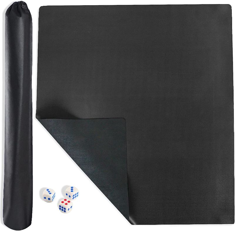 Photo 1 of  Mahjong Mat, 35" L x 35" W Rubber Anti Slip Large Game Mat, Noise Reduction Table Cover for Poker, Dominoes, Card Games, Board Games, Tiles Games, with Carrying Bag, (89cm X 89cm, Black)
