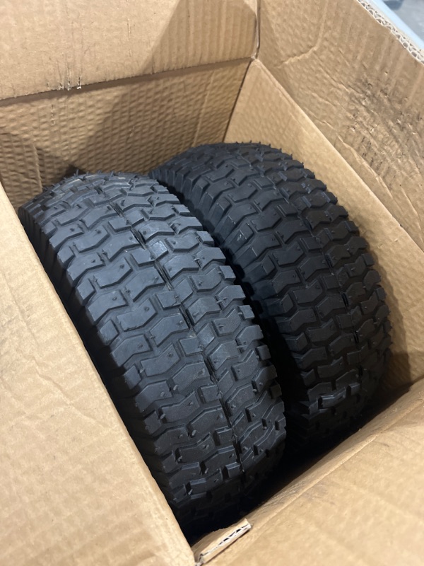 Photo 2 of DOUBLE BRIDGE 2 Pack 13x5.00-6 Lawn Tractor Pneumatic Wheel,Wheelbarrow tire Turf Tread,3.075" hub Length with Steel Rim,Flange ID 0.76''