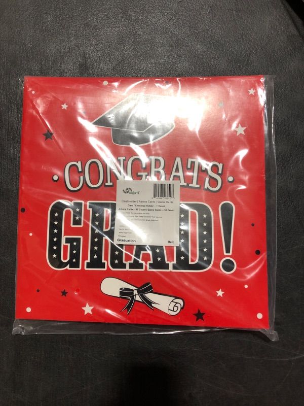 Photo 2 of Oojami 3-in-1 Graduation Party Decorations Box Card Box Includes Advice cards and Graduation Party Game Cards - Who Knows The Graduate Best Ideal for 2023 Graduate Supplies (Red)