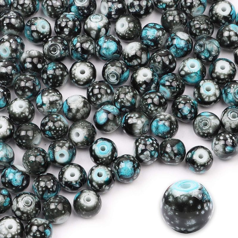 Photo 1 of 100pcs 10MM Acrylic Beads for Jewelry Making, GACUYI Smooth Beads Bulk Loose Glass Beads in Patterns for Adults Earring Bracelet Necklace Making and Beads Supplies 