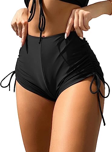Photo 1 of [Size S] Cozyease Women's Drawstring Tie Side Bikini Plain Bottom Casual Swimwear Shorts- Black