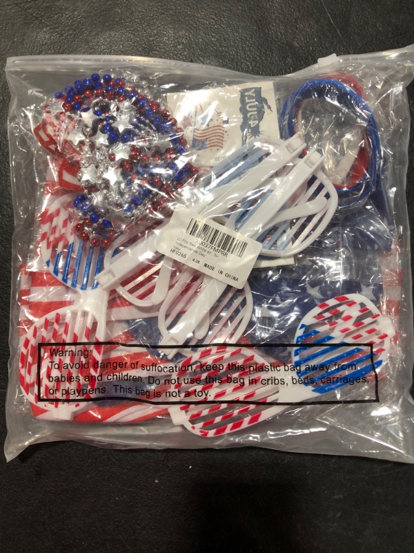 Photo 2 of 40 Pcs 4th of July Party Favors Supplies, American Flag Headbands Glasses Necklaces Bracelets Temporary Tattoo Stickers for Patriotic Party Independence Day Memorial Day Parade Decorations