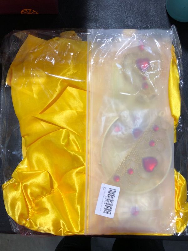 Photo 2 of [Size 3-4T] Almce Princess Dress Belle Costume - Layered Off Shoulder Birthday Party Fancy Dress for Little Girls 3-4 Years