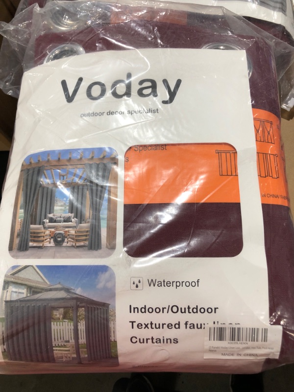 Photo 2 of (2 Panels)Voday Weather-resistant Outdoor Indoor Patio Curtains - Faux Linen Grommet Top 54x95 Inch Noise Reducing Home Outside Curtains - Window Treatment Curtain Panels for Pavilion Porch Yard Cabin Wine Red 54"W x 95"L