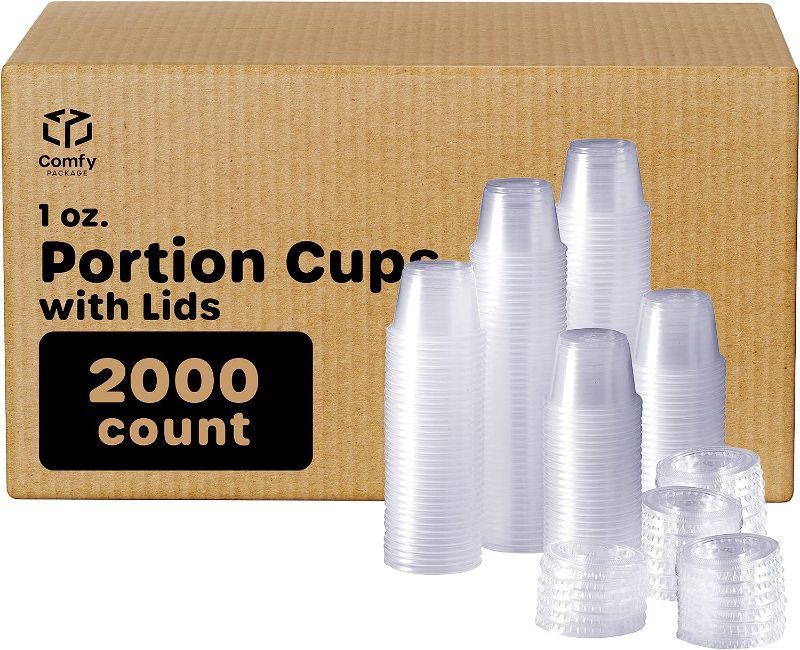 Photo 1 of 2000 Pack 1oz Disposable Portion Cups Clear Cups Plastic Portion Cups Mini Sauce Containers for Condiment Dipping Sauce Cooking Contest Event Serving Food Supplies, No Lids