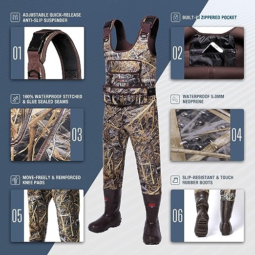 Photo 1 of [Size 14] HISEA Hunting Waders Camo Neoprene Chest Waders for Men and Women with 1600G Insulated Rubber Boots Durable & Warm 