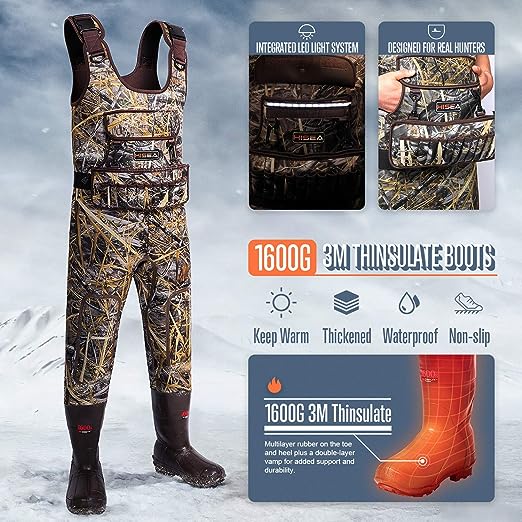 Photo 1 of HISEA Hunting Waders Camo Neoprene Chest Waders for Men and Women with 1600G Insulated Rubber Boots Durable & Warm
