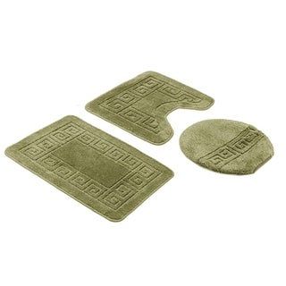 Photo 1 of 3 Piece Patchwork Solid Bathroom Rug Set, Contour Mat, Lid Cover - 20 X 30 (Sage)
