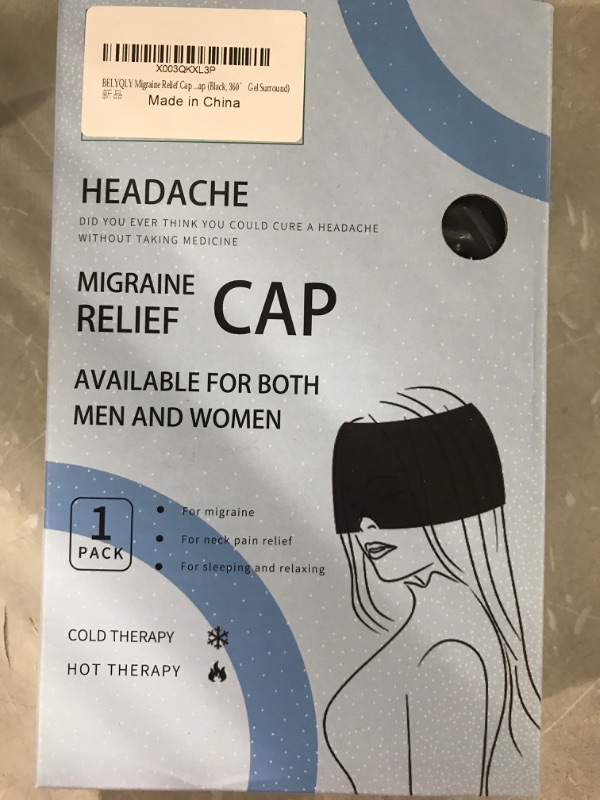 Photo 1 of  Headache Migraine Relief Cap, Hat Ice Head Wrap, Form Fitting Hot & Cold Therapy Mask Ice Pack Gel for Stress, Sinus, Anxiety, Tension Pain Relief, Puffy Eyes Compress (Black)

