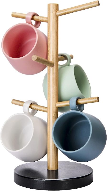 Photo 1 of  Bamboo Wooden Mug Rack Tree Coffee Tea Cup Organizer Hanger Holder with 6 Hooks Removable Bamboo Mug Stand
