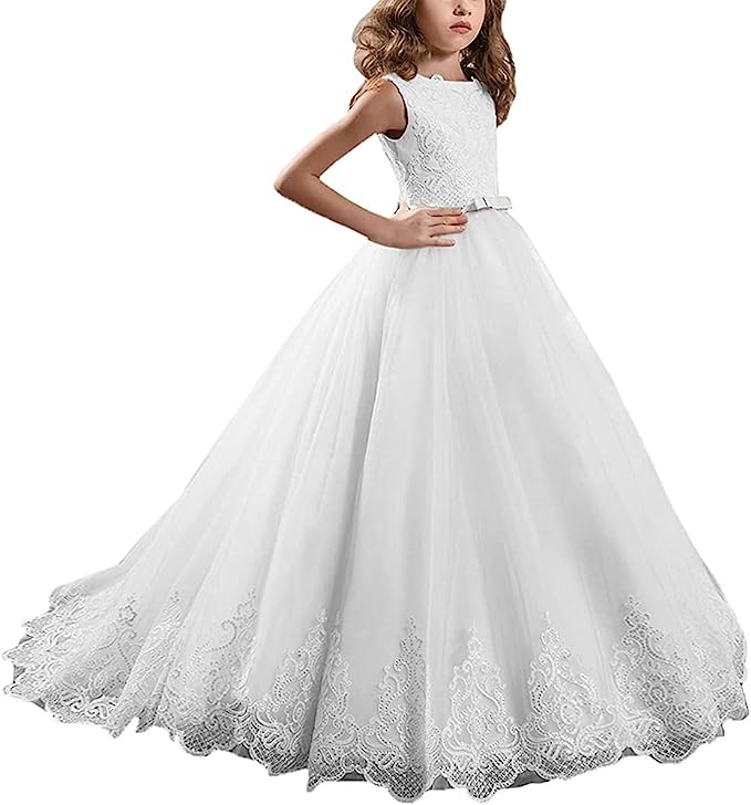 Photo 1 of  Flower Girl Dresses First Communion Dresses Girl Pageant Dresses Long Lace Sequin Girl Dresses Ball Gown Size 8
