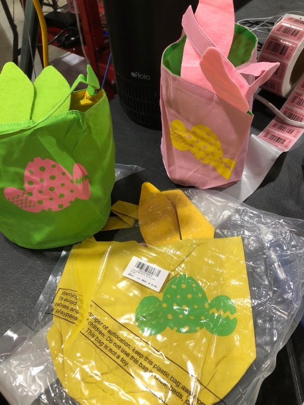 Photo 1 of 3 Pcs Easter Bunny Baskets, Cute Easter Canvas Jute Bags with Ears Stand Up, 