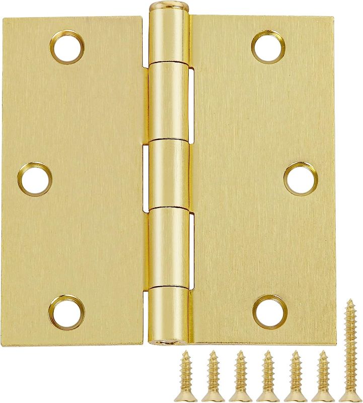 Photo 1 of 18 Pack Square Door Hinges Satin Brass 3.5" x 3.5 Inch Door Hinges,3 1/2" Interior Door Hinges Square Corners 3 ½" Gold Iron Residential Hinges for Doors Bedroom Security Hardware
