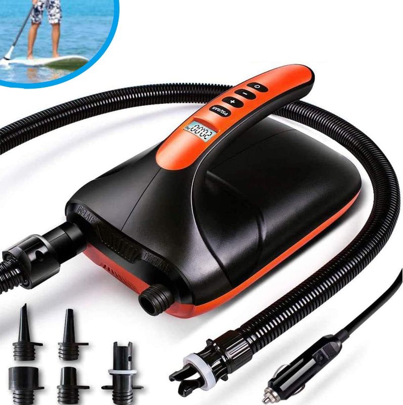 Photo 1 of 20PSI High Pressure SUP Electric Air Pump,Dual Stage Inflation Paddle Board Pump for Inflatable Stand Up Paddle Boards, Boats,Kayak,12V DC Car Connector
