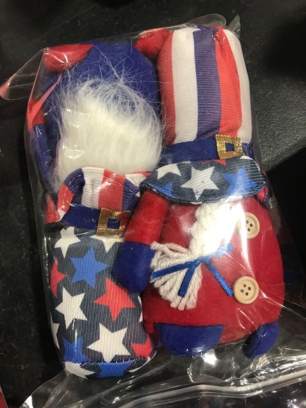 Photo 2 of 2Pcs 4th of July Patriotic Gnomes Plush-Mr & Mrs Handmade Swedish Tomte Gnomes Ornaments for Patriotic Party Table Decor? Fourth of July Party Home Mantle Fireplace Decor (Cylindrical hat)