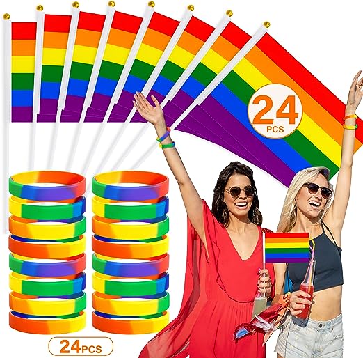 Photo 1 of 48PCS Pride Decorations, Pride Flags Pride Bracelet, Mini LGBTQ Rainbow Flags Rubber Pride Month Wristband Supplies, Handheld ride Accessories Stuff Bulk for Lesbians Gays Bisexuals Parade Party
