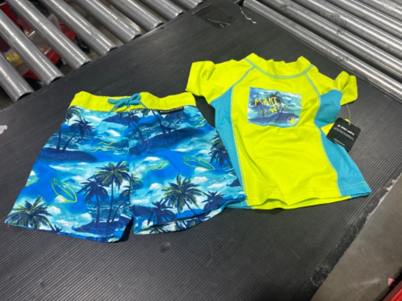 Photo 2 of Body Glove Baby Boys' Toddler Rash Guard Swim Set - UPF 50+ Swim Shirt and Bathing Suit Trunks for Boys (2T-4T) 4T Neon Make Waves