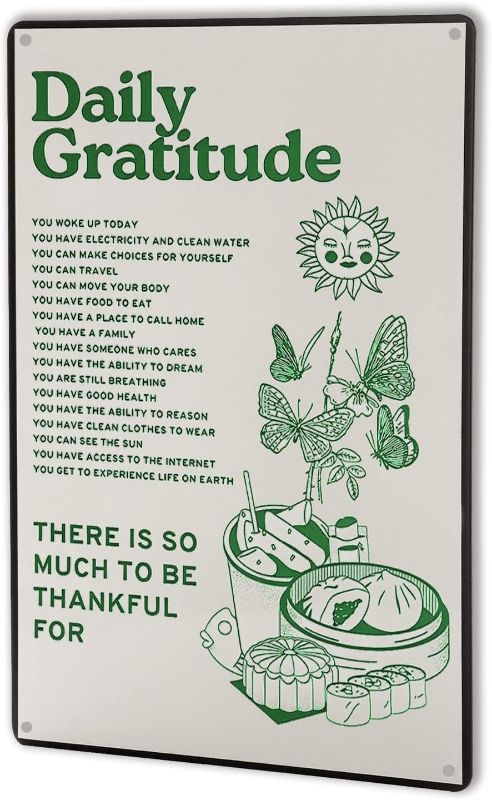 Photo 1 of 2 PACK - Room Decor Aesthetic Wall Decor Daily Gratitude Inspirational Metal Tin Sign, Green Boho Home Coffee Room Wall Office Decor 8X12Inch
