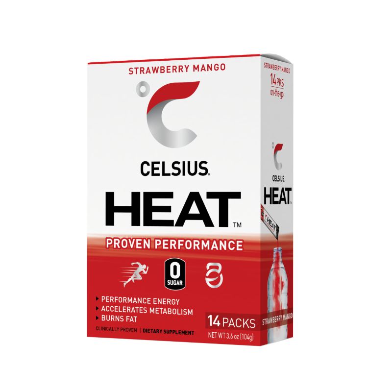 Photo 1 of 2 PACK - EXP 8 - 2023 -CELSIUS FGSS1312 HEAT On-the-Go Performance Energy Powder Stick Packets, Strawberry Mango (Pack of 28)
