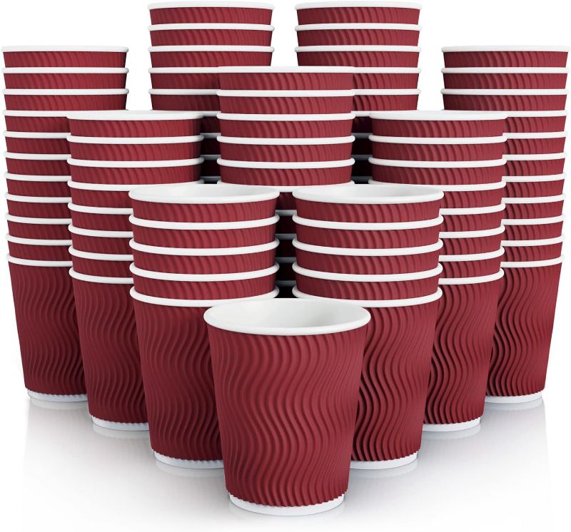 Photo 1 of 120 Pack Paper Coffee Cups, 8 oz Disposable Coffee Cups, Red Hot Beverage Cups with Insulated Ripple Wall, Paper Ripple Cups for Christmas, Party and Daily life